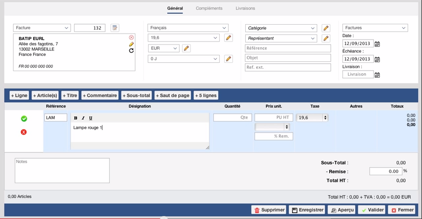 Flexina devis et facturation - Flexina: pagamenti ordine di acquisto di monitoraggio / insediamenti, Import