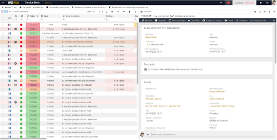 Matrix42 Service Management - Liste et Aperçu Ticket