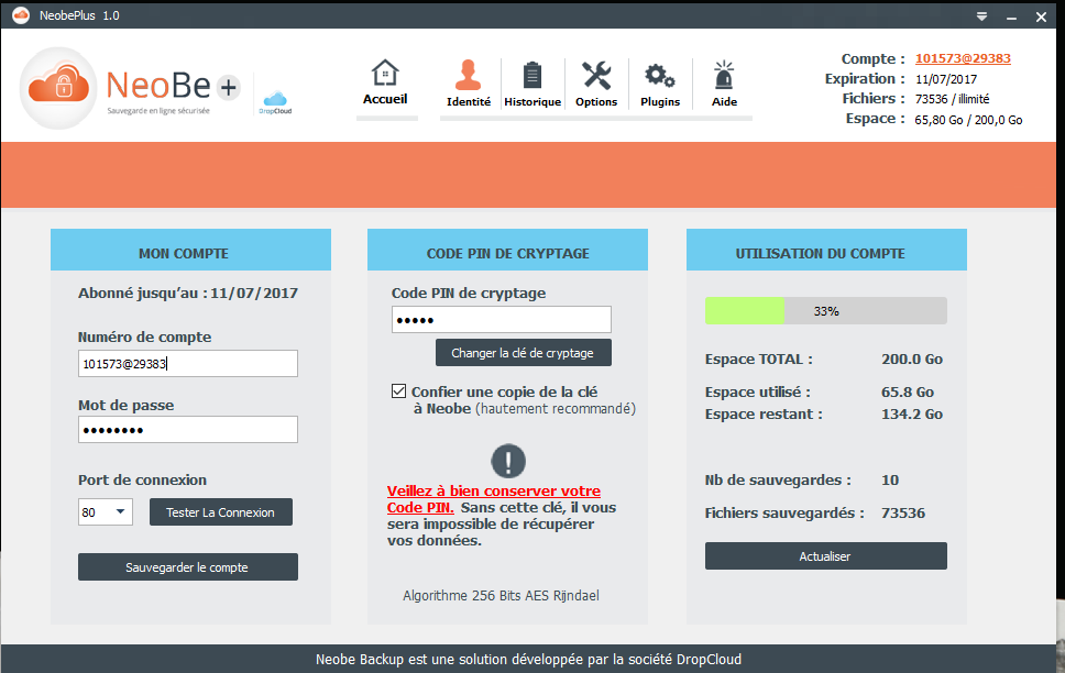 NeoBe - Captura de pantalla de Neobe: Lista de copias de seguridad