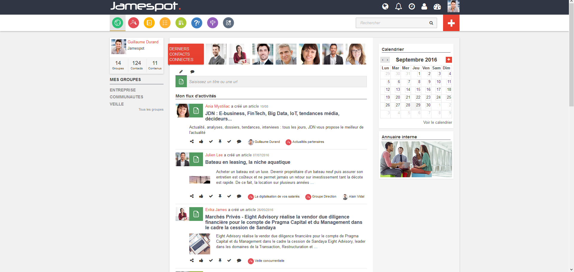 Jamespot Intranet Social - Jamespot: Página de inicio y fuentes de noticias