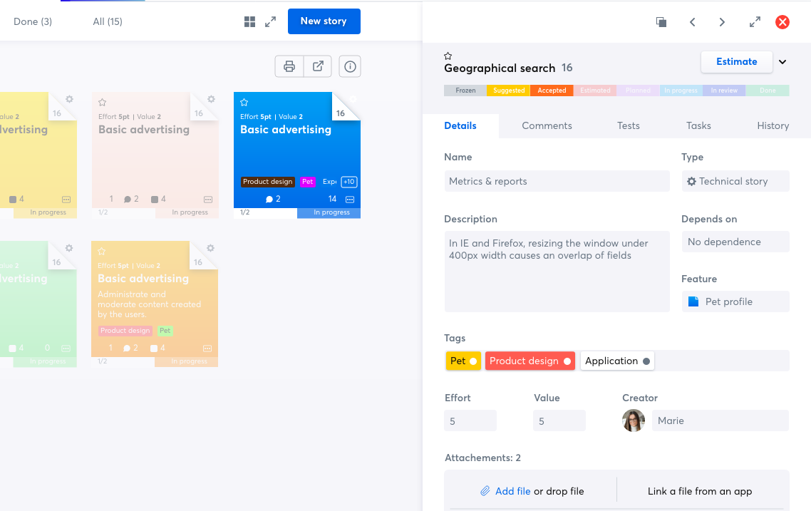 iceScrum - Visuales y Postits ver detalles