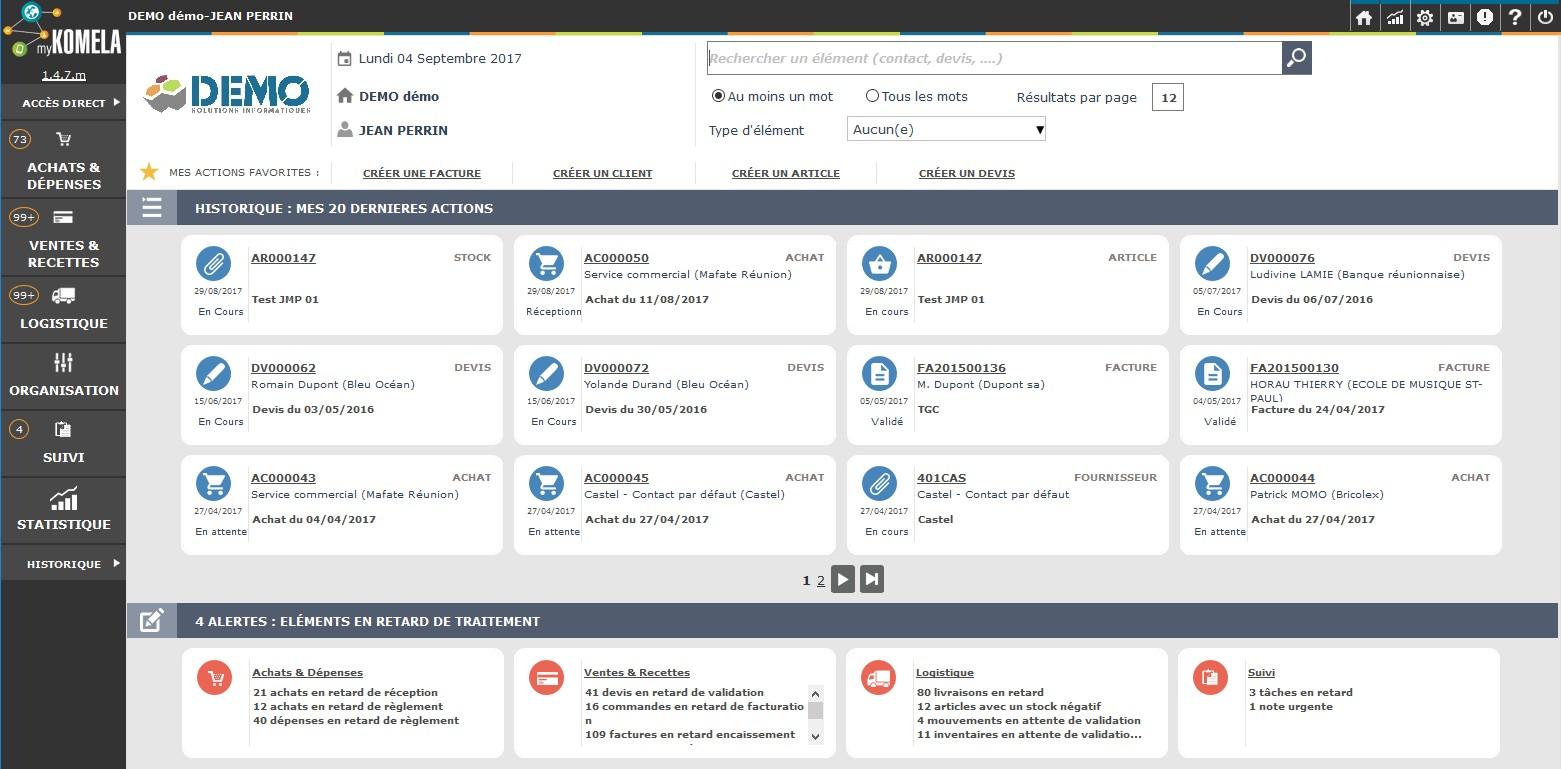 myKomela Cloud - Inizio con la ricerca centralizzata e le azioni intraprese di recente