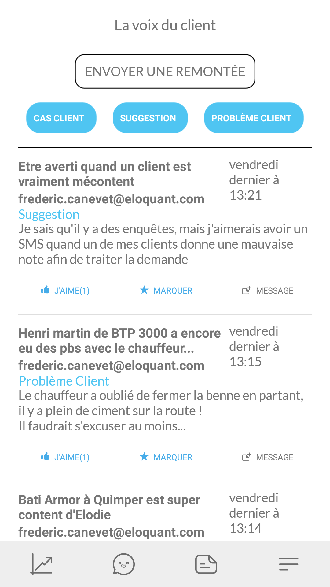 Cockpit de l'Expérience Client - ascensore interno dalla app