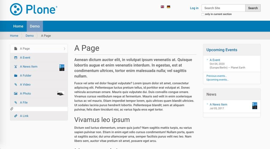 Plone - Basic Page Example performed with Plone