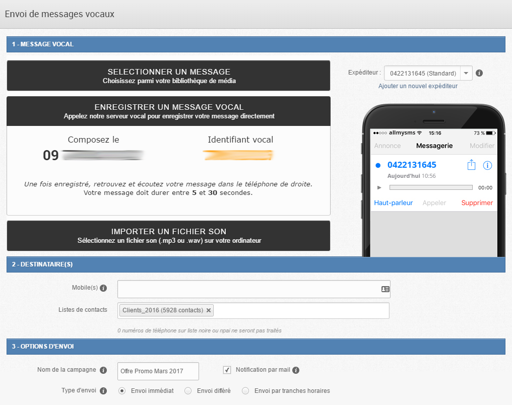 allmysms - Deposit voice messages on answering machine