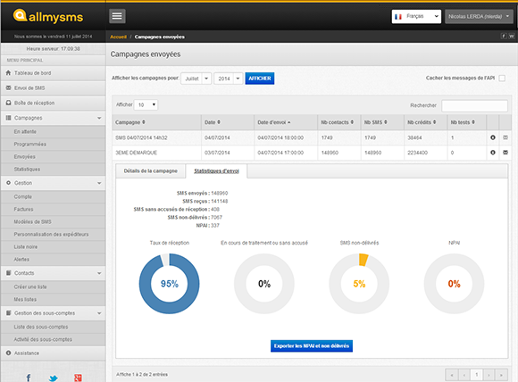 allmysms - campagne di statistiche in tempo reale