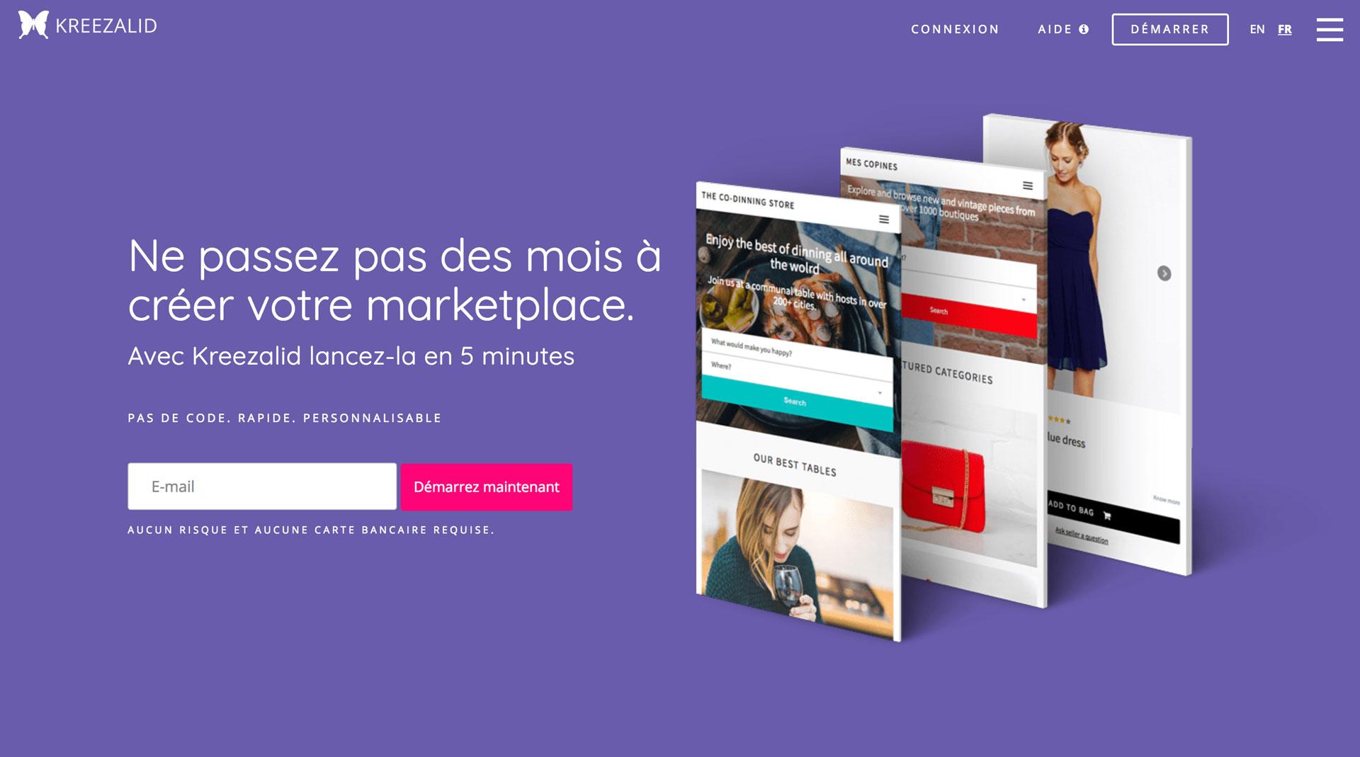 Kreezalid - homepage Kreezalid che spiega come creare facilmente il proprio mercato