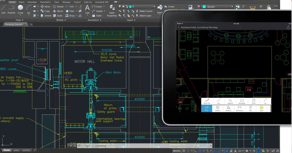 AutoCAD - Dibujar, editar y ver dibujos 2D en varios dispositivos Medir con precisión sus diseños en el sitio web Acceder a sus dibujos a través de los servicios de almacenamiento en la nube los más conocidos