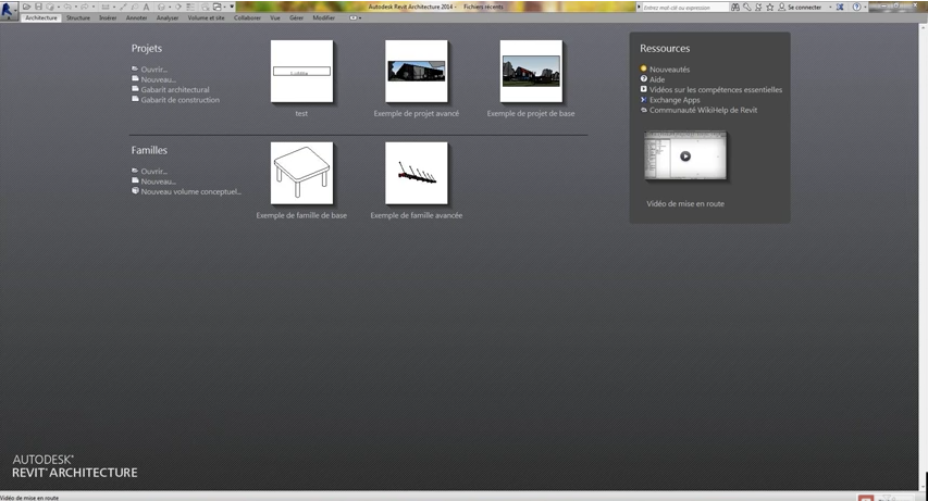 Revit - Home Screen Revit: families and projects