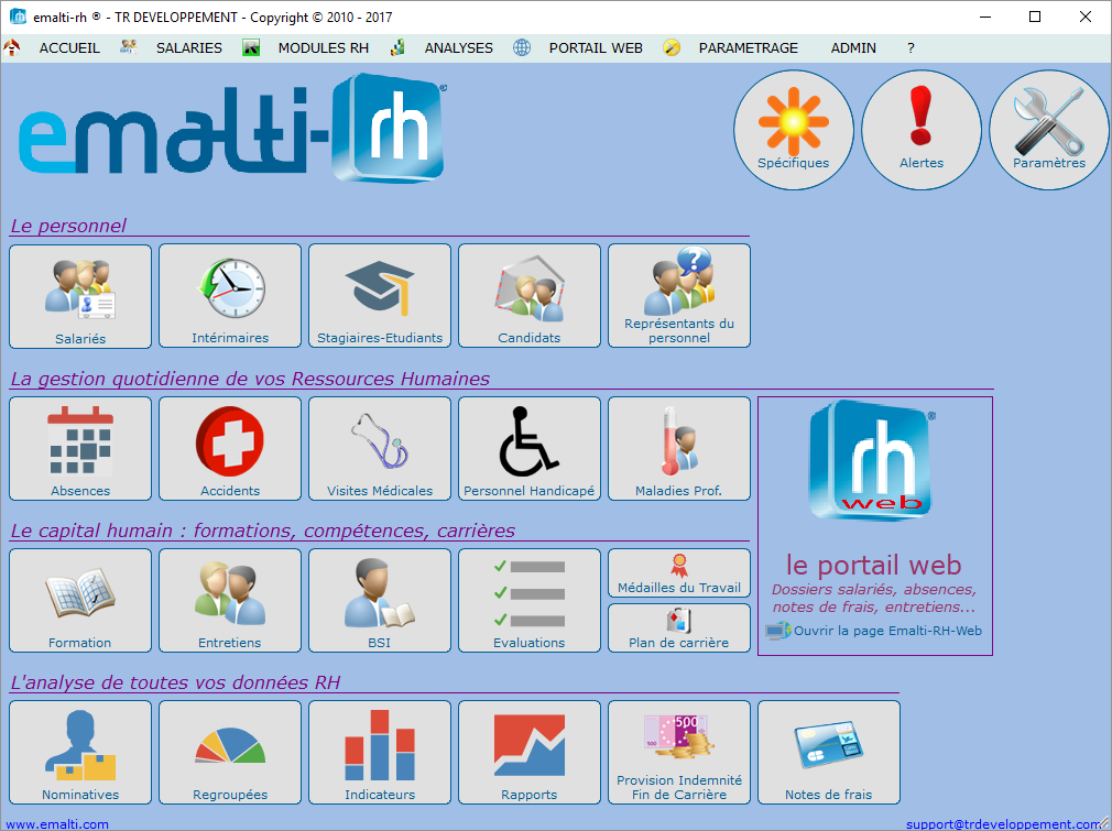 Emalti-RH - Emalti RH: Home screen for navigating in all HR modules