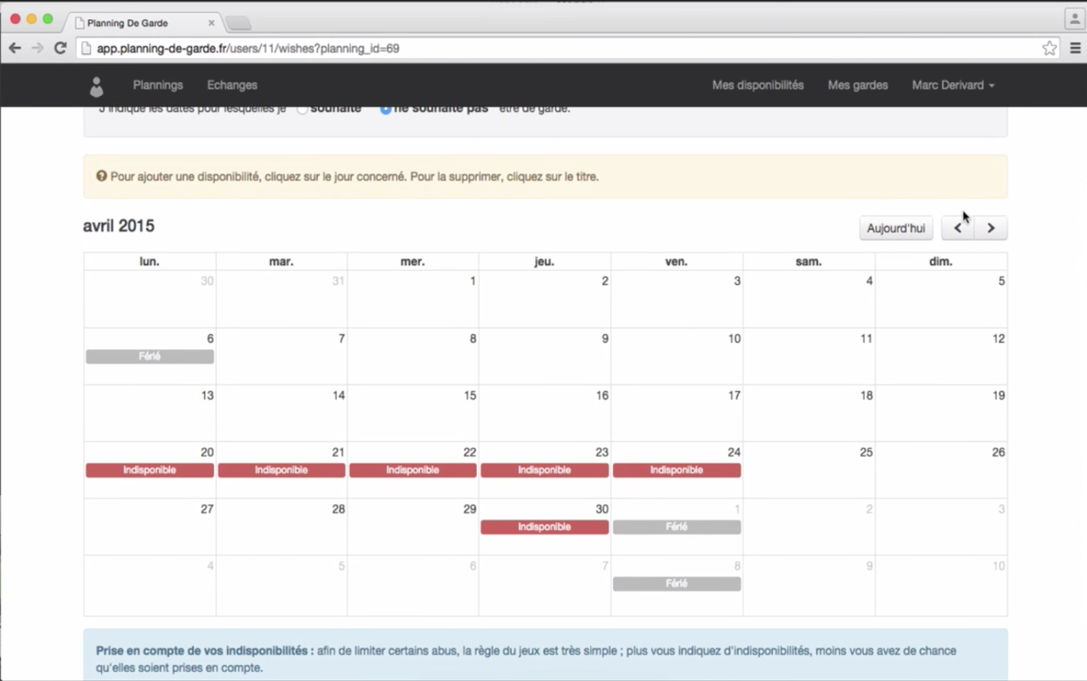 Planning de garde - Planificación guardia: Calendario del equipo