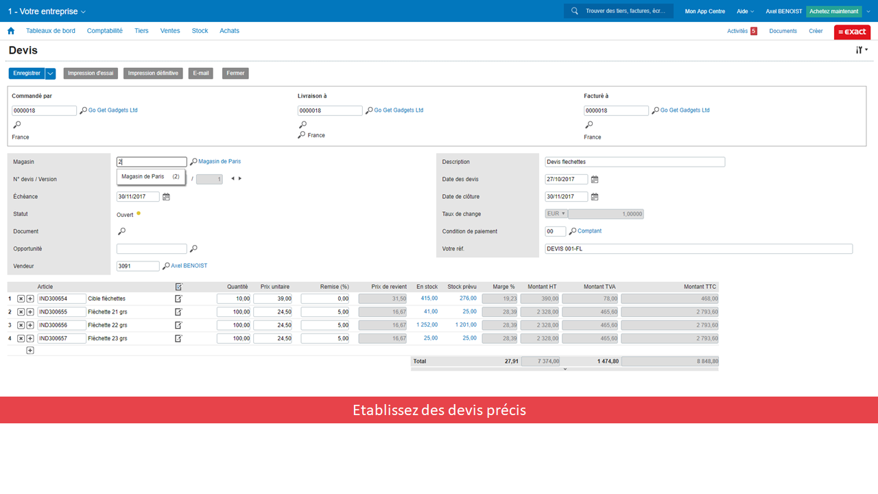 Exact pour Commerce & Négoce - citação