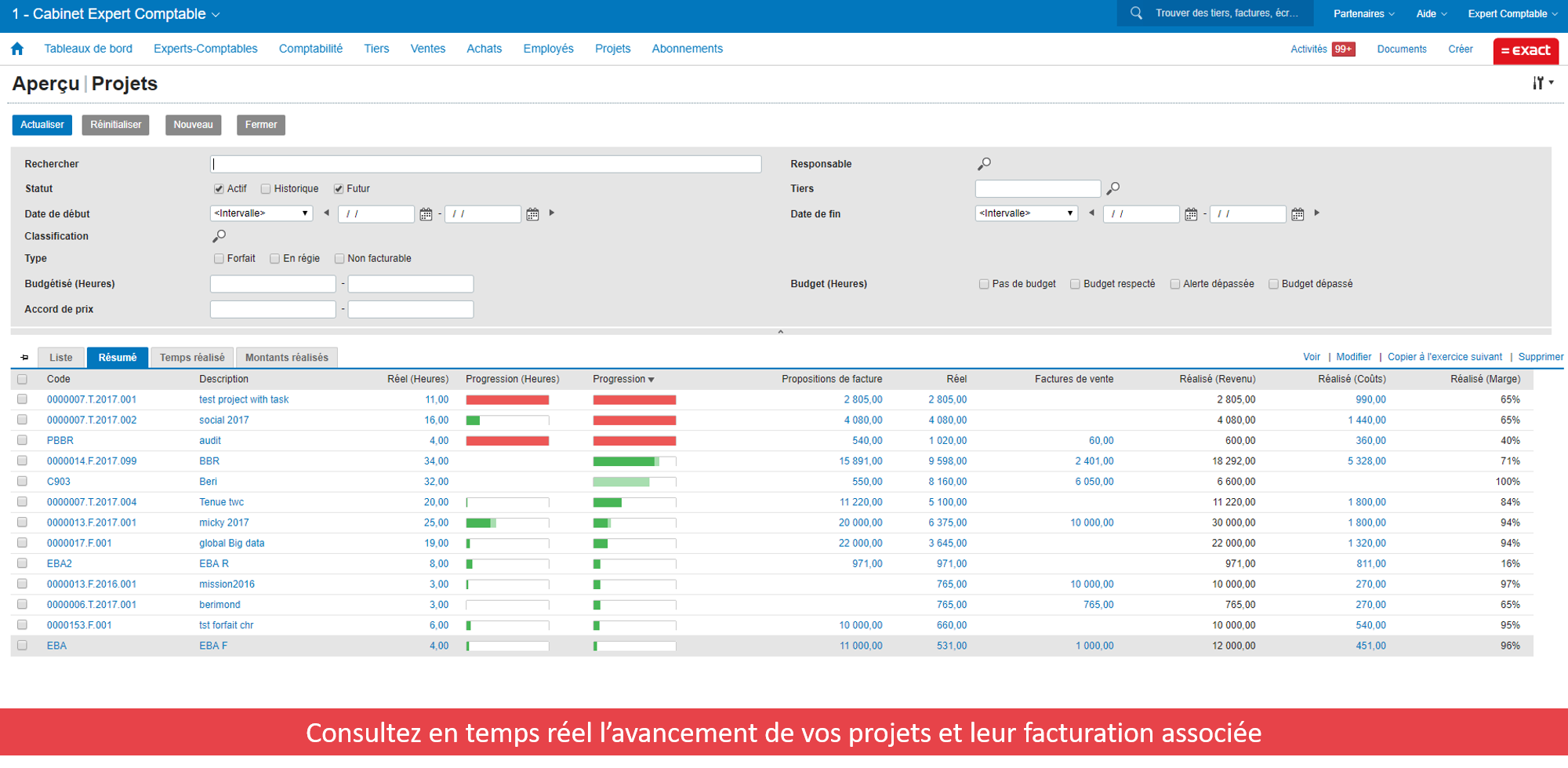 Exact pour Experts-Comptables - 7_Avancée de facturación por proyecto