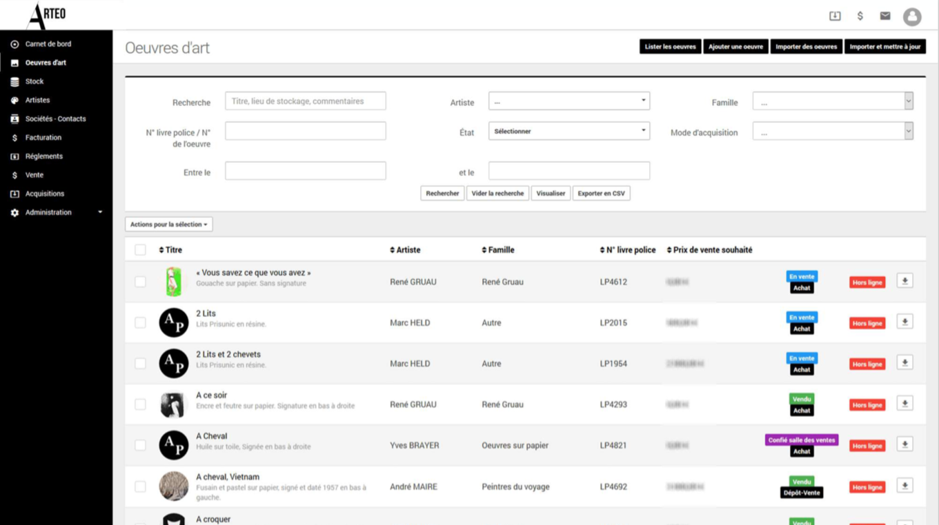 Artenso - Example works management interface