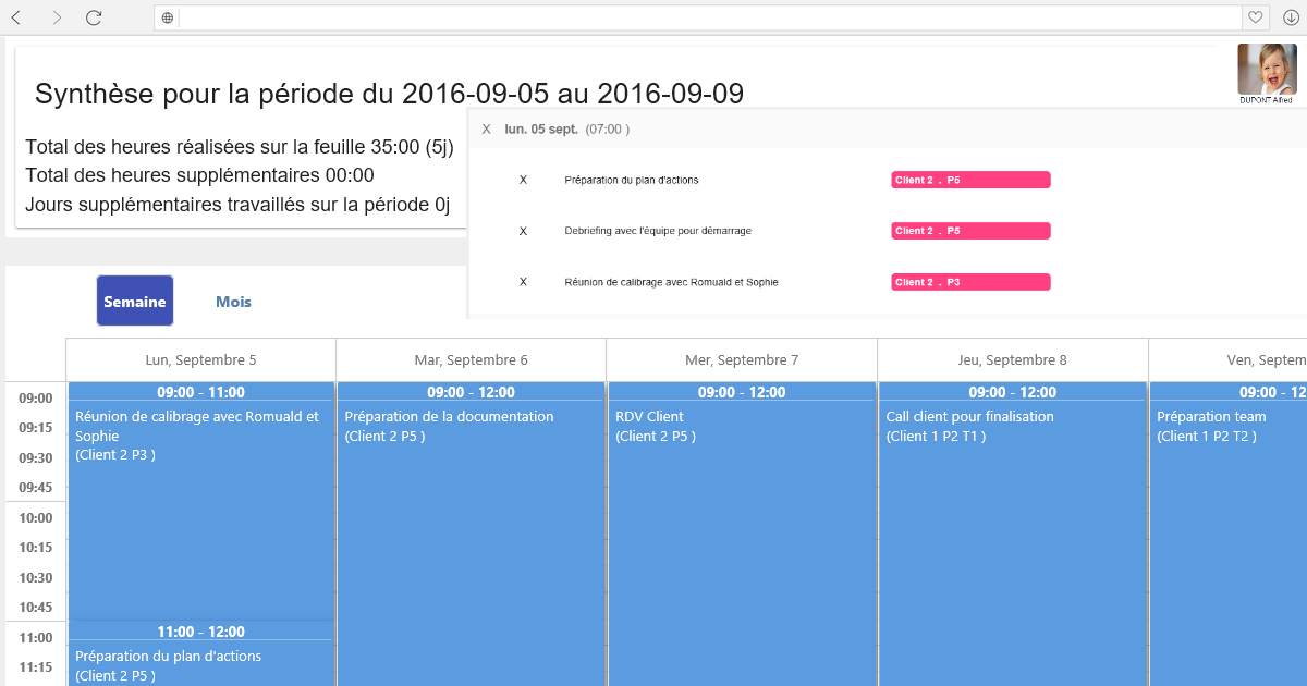 Azuneed RH - Gestion des temps - Entrando através de uma programação de tempo simplificado