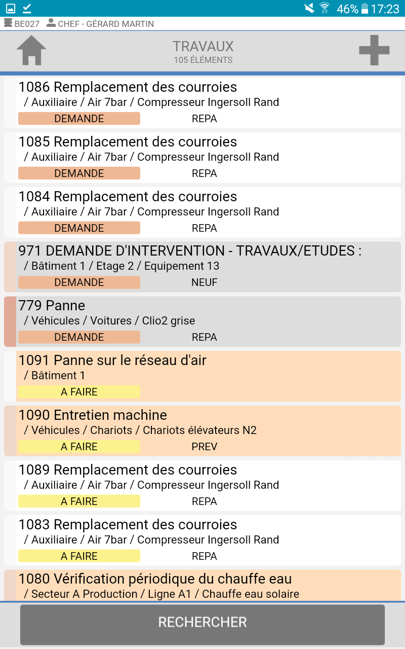 CapiLog - Liste Interventionen auf mobilen