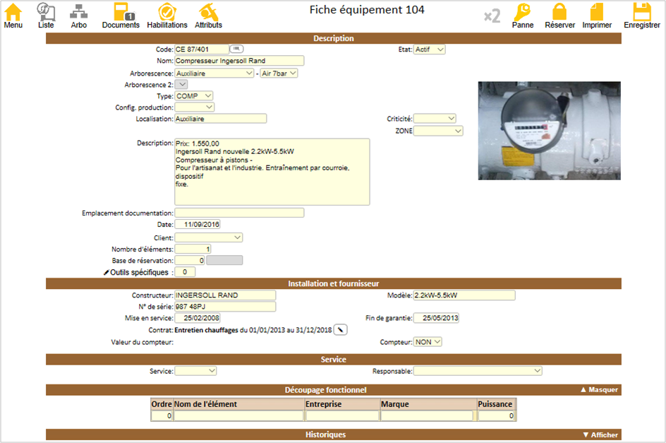 CapiLog - equipment sheet