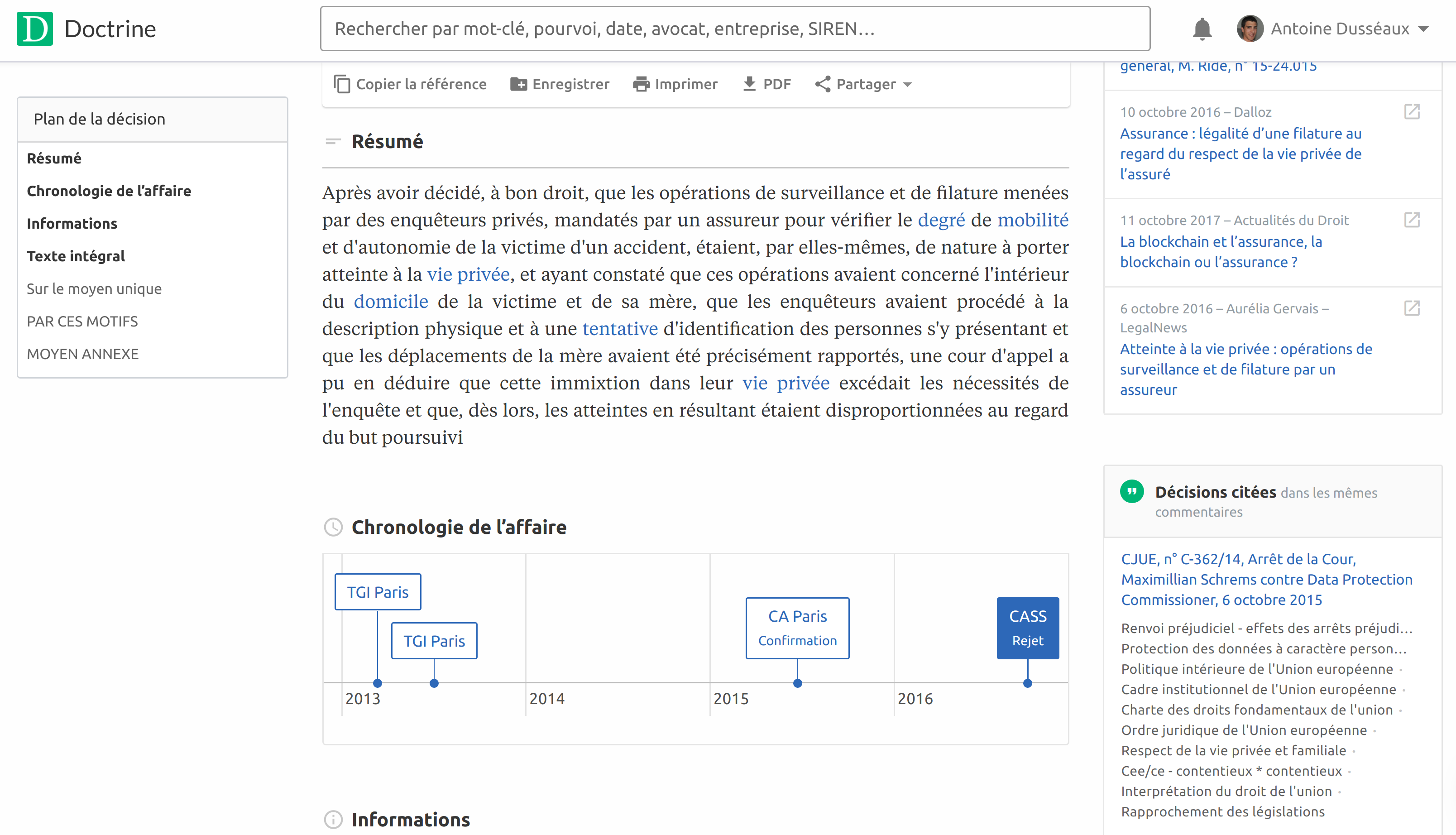 Doctrine - Riproduzione di una decisione e di collegamento alla legge, passato decisioni e commenti