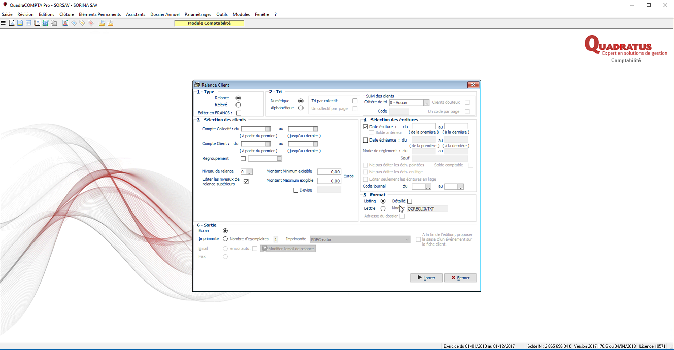 Cegid Quadra Entreprise - dunning customers