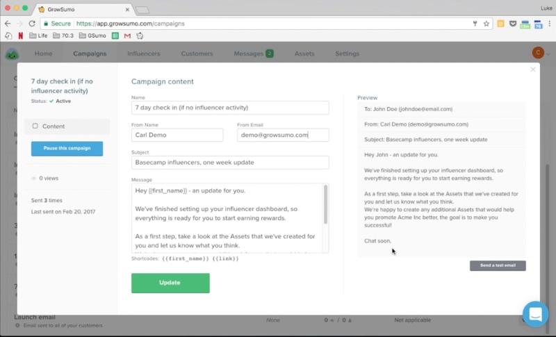 GrowSumo - Administración de campañas