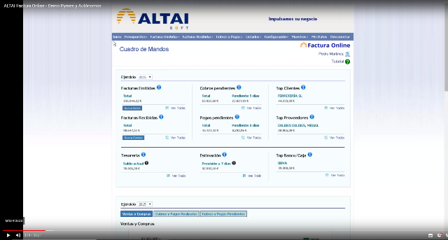 ALTAIFactura Online - Aplicación intuitiva che recoge toda la información de Tesorería, Fatturazione, información trimestrale, listados Graficos y, en su Cuadro di Mandos.