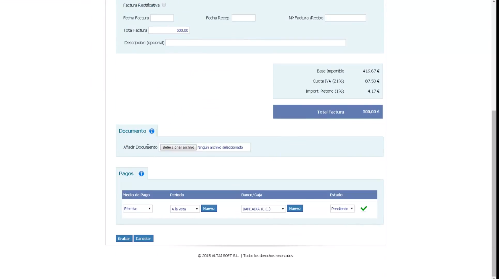 ALTAIFactura Online - La aplicación permite adjuntar documentos lo que facilita la comprobación de datos.