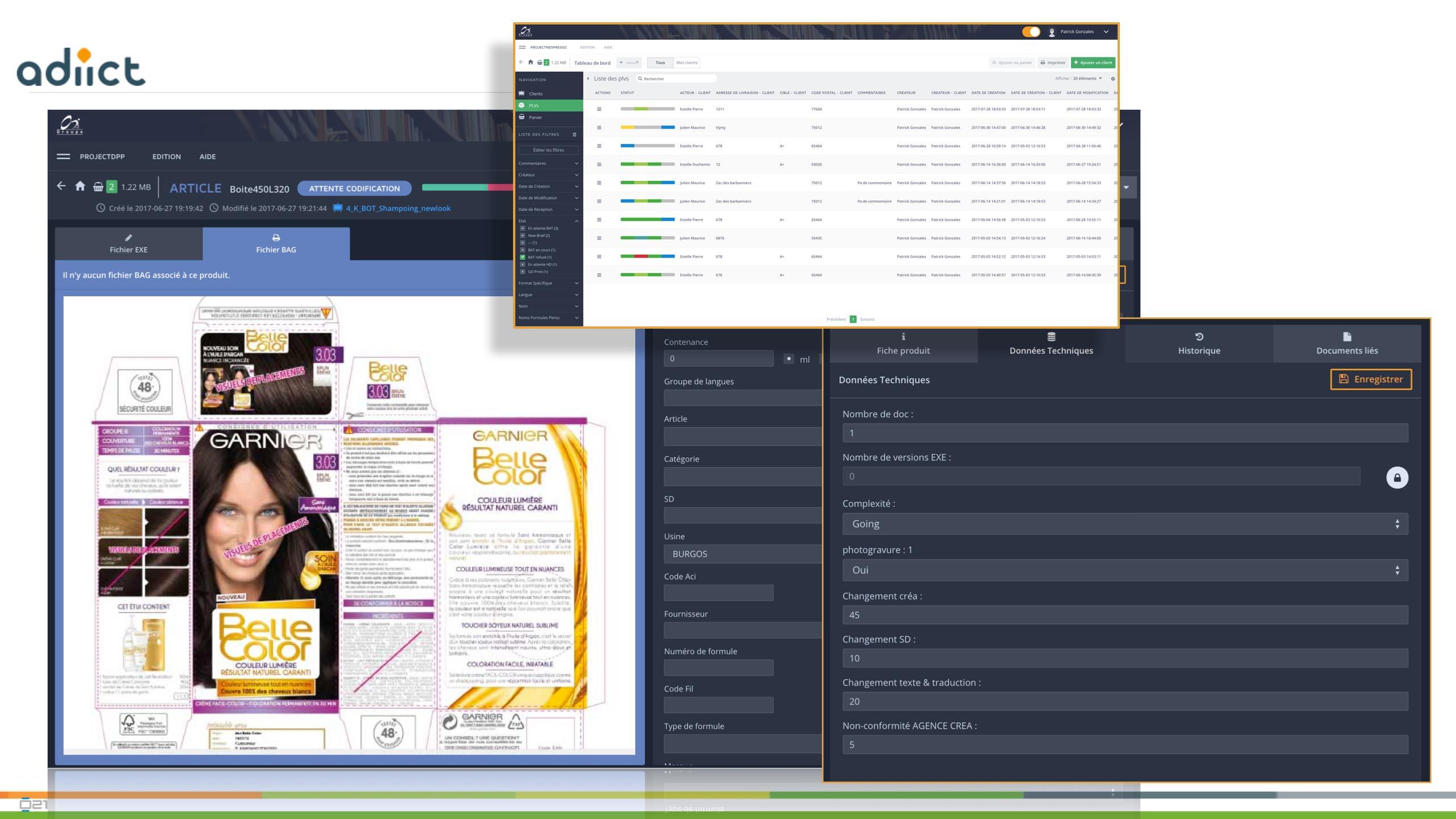 Adiict - Project management to track and validate advanced products in production.