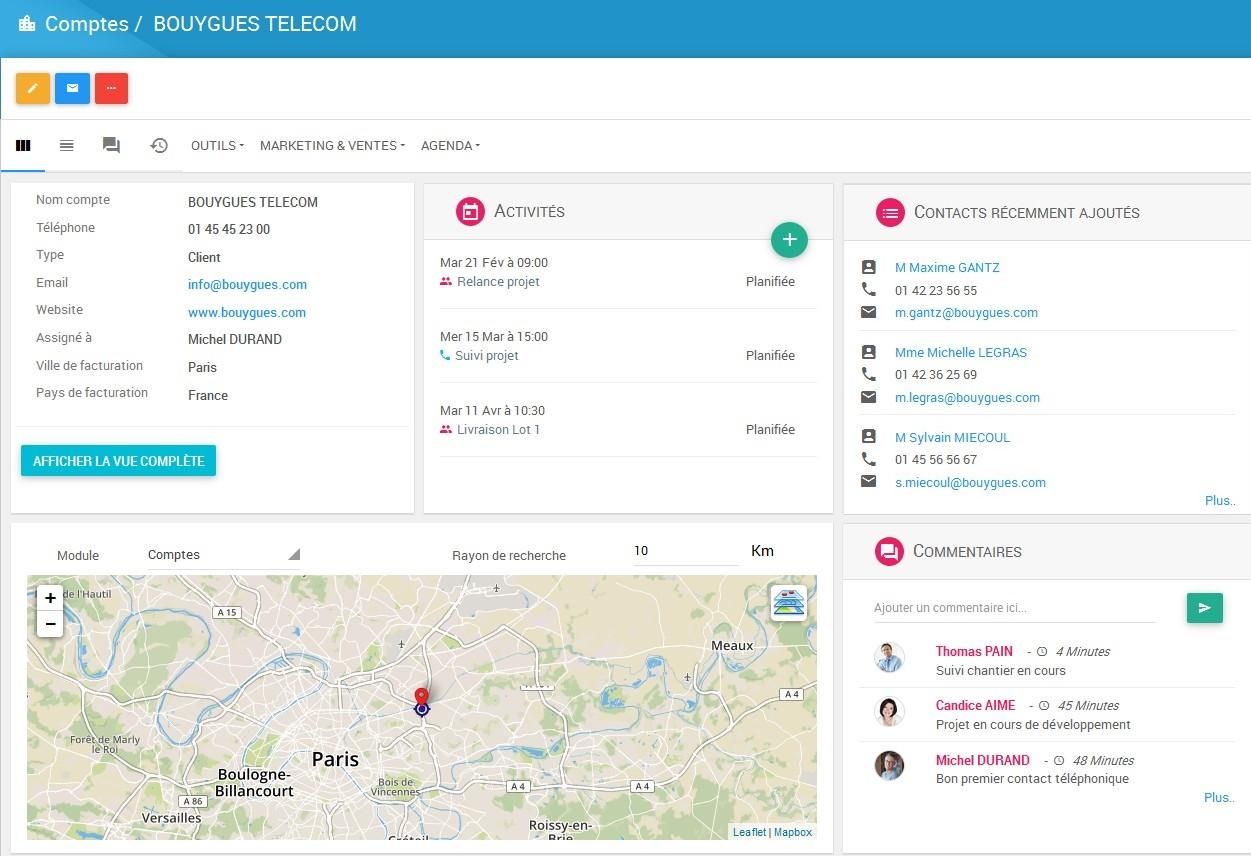 Initiative CRM - 360 ° view of an account record