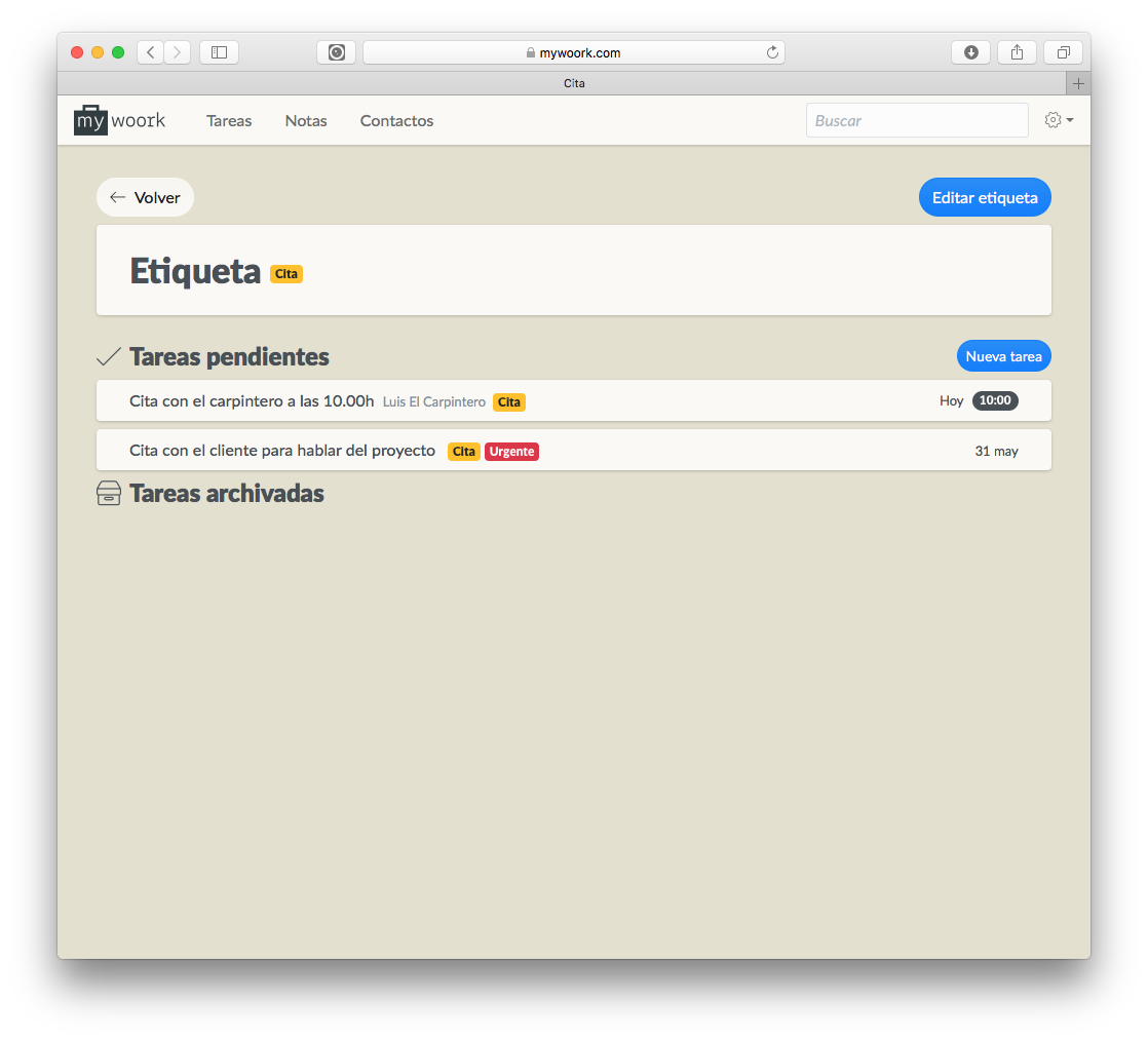 Mywoork - Etiqueta para tus tareas categorize mejor y cosas de localizar a solo vistazo