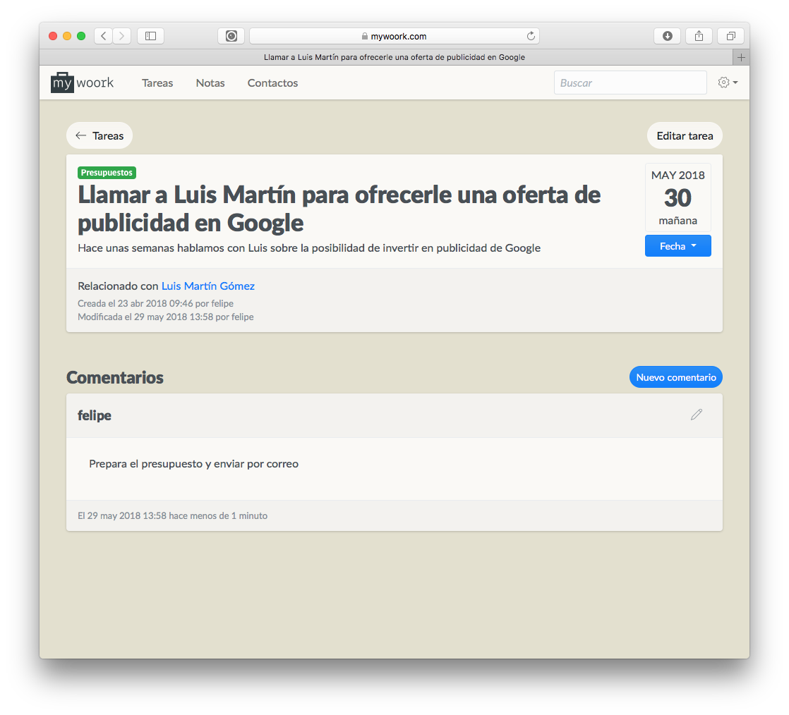 Mywoork - Crea comentarios y archivos Anade a tus tareas.