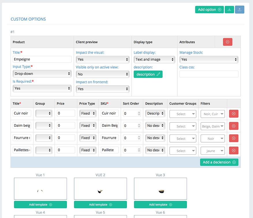 Predesire configurateur - opções de gerenciamento de Backoffice