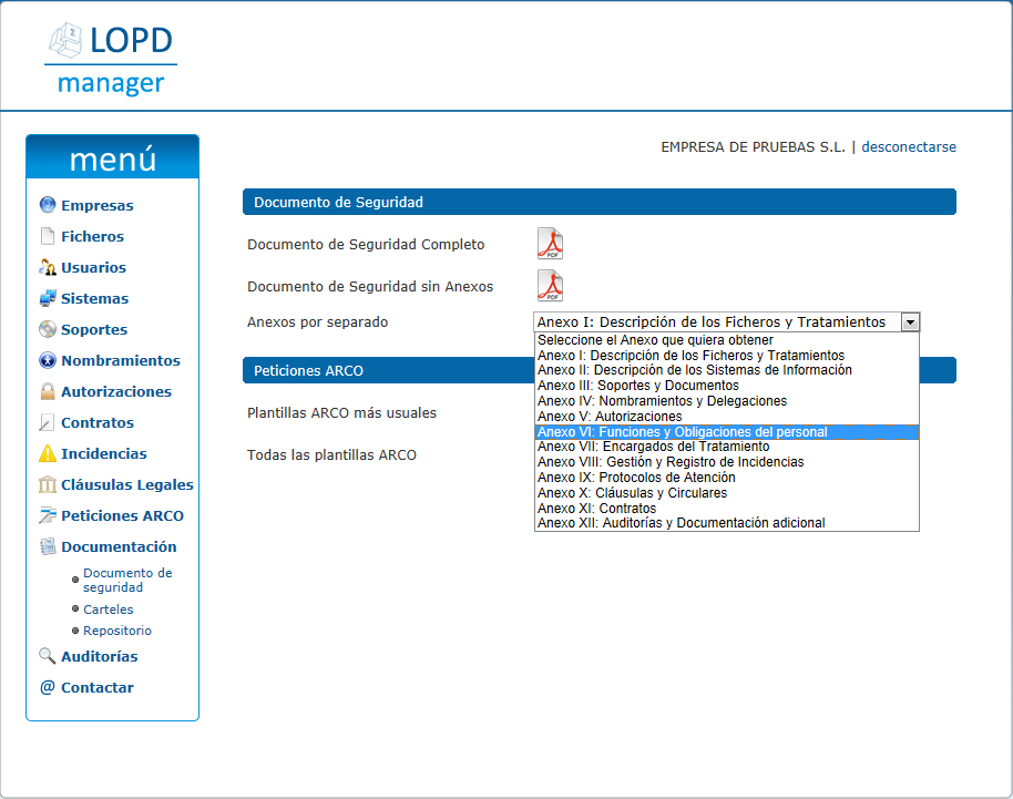 LOPD manager - Genera documentación