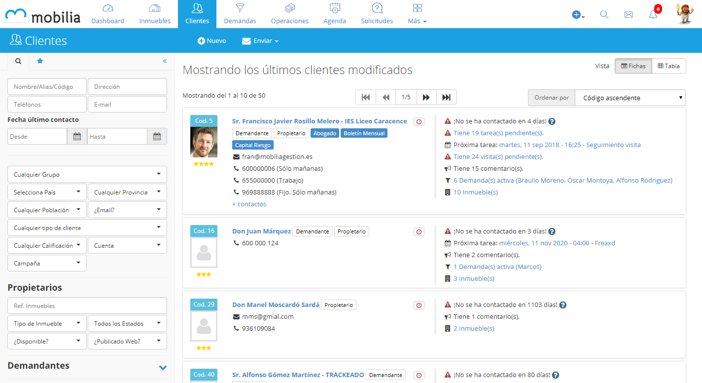 Mobilia Gestión CRM - Gestión de clientes