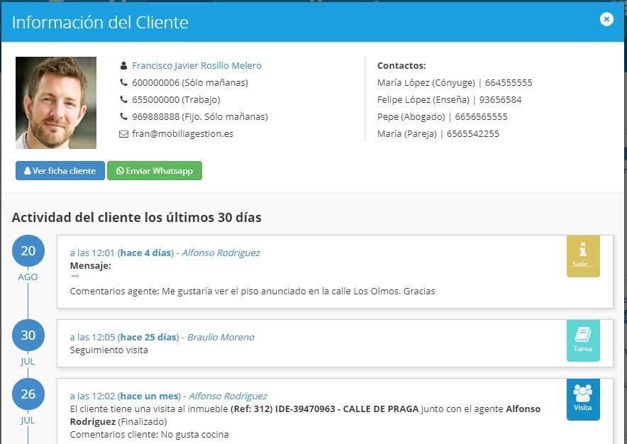 Mobilia Gestión CRM - Resumen de seguimiento de cliente