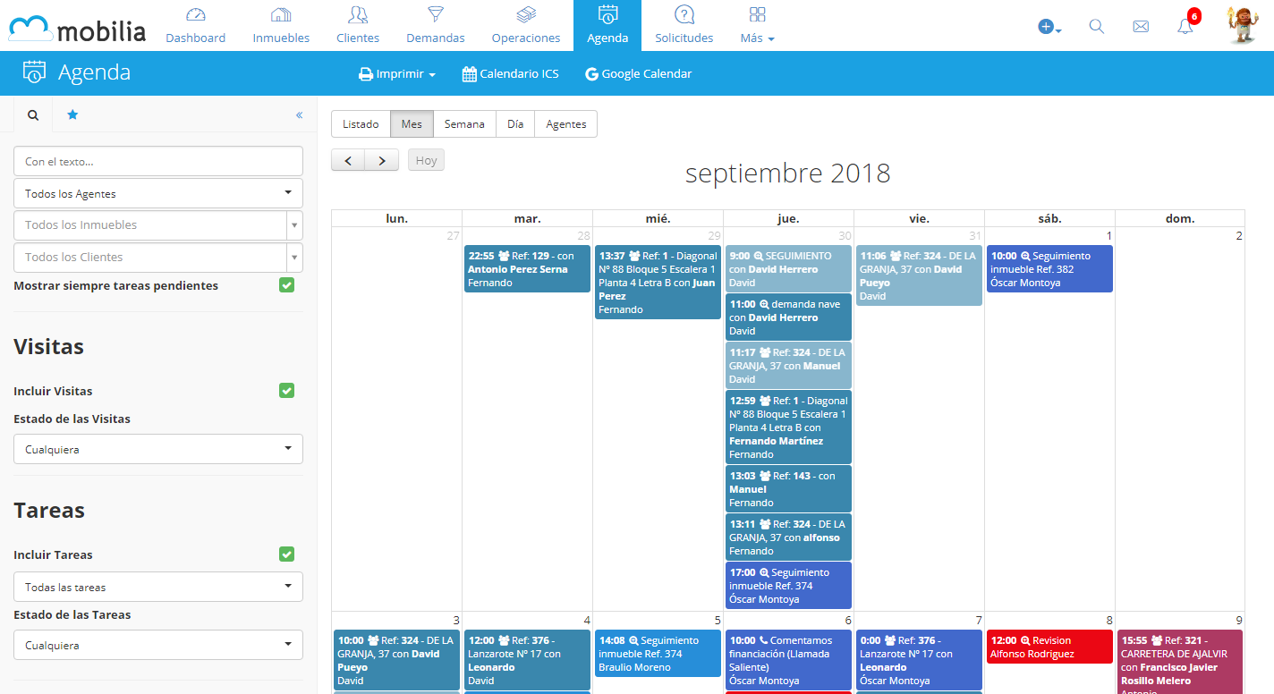 Mobilia Gestión CRM - Agenda de tareas vinculada con Google Calendar