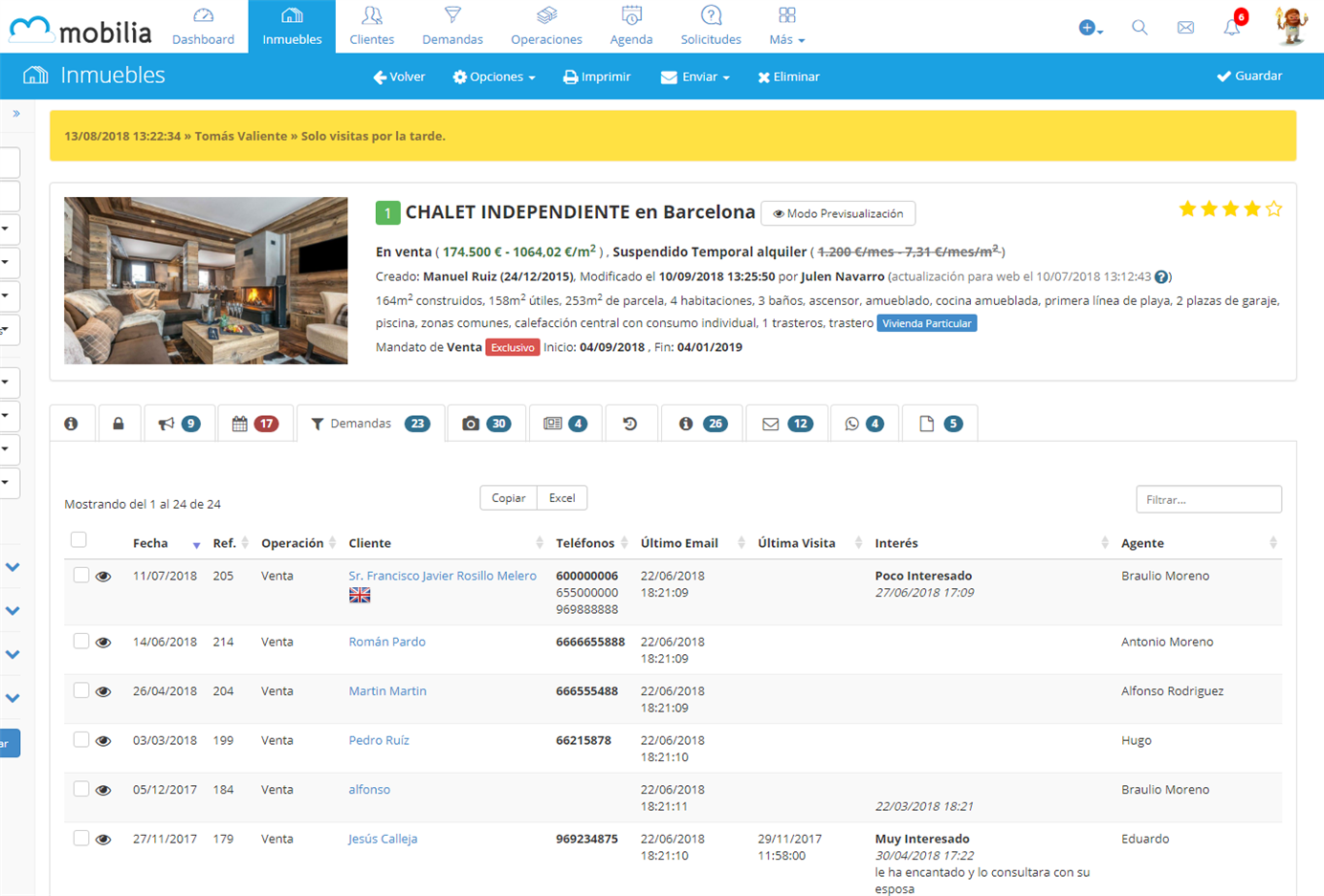 Mobilia Gestión CRM - Cruce inverso de demandas con clientes potenciales