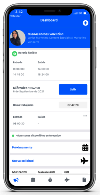 Woffu - Dashboard desde la app móvil de Woffu