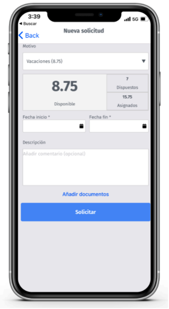 Woffu - Solicitud de vacaciones desde la app móvil de Woffu