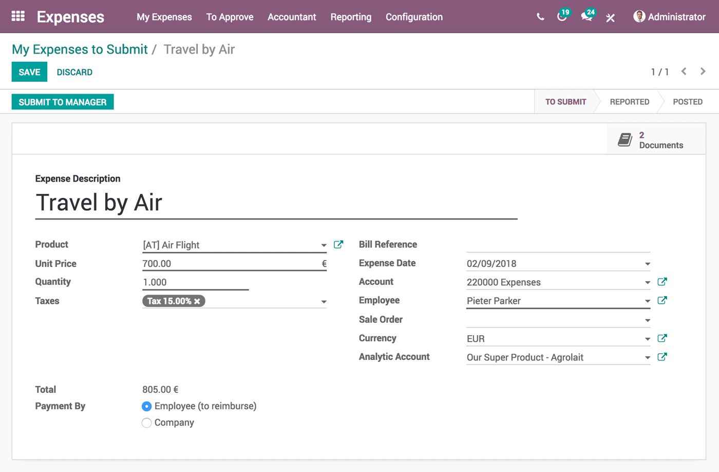 Odoo Expenses - Capture d'écran 1