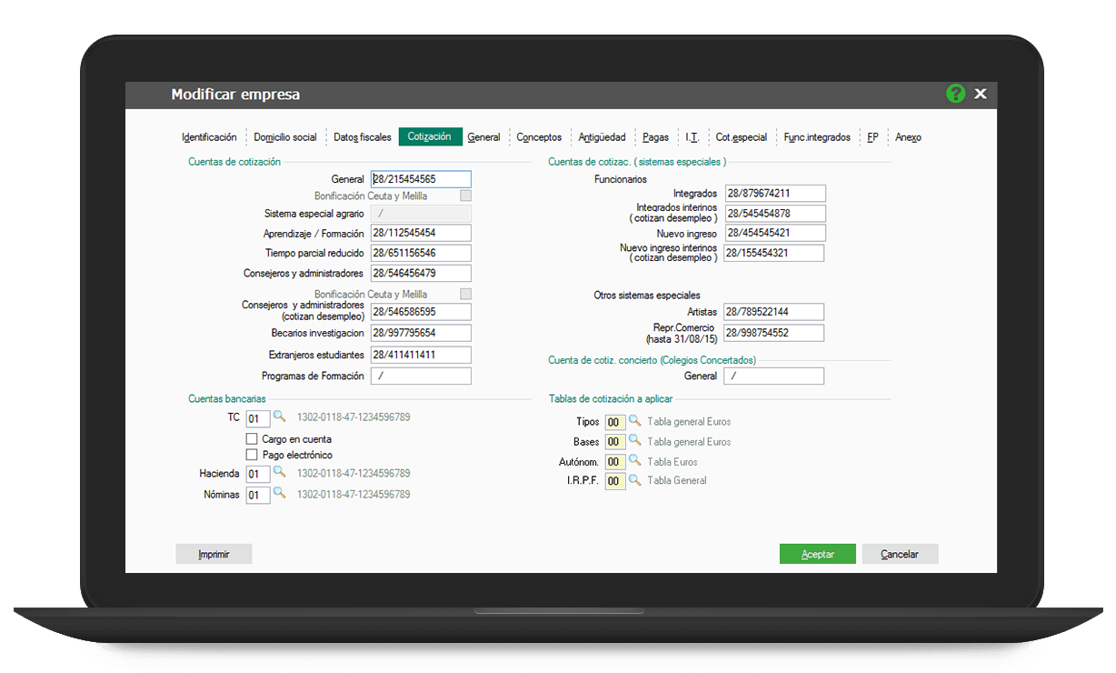 Sage Nominaplus - Modificar datos empresa