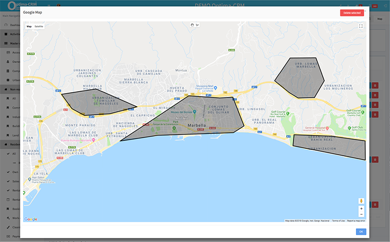 Optima-CRM - Map drawing for property searches & areas of interest