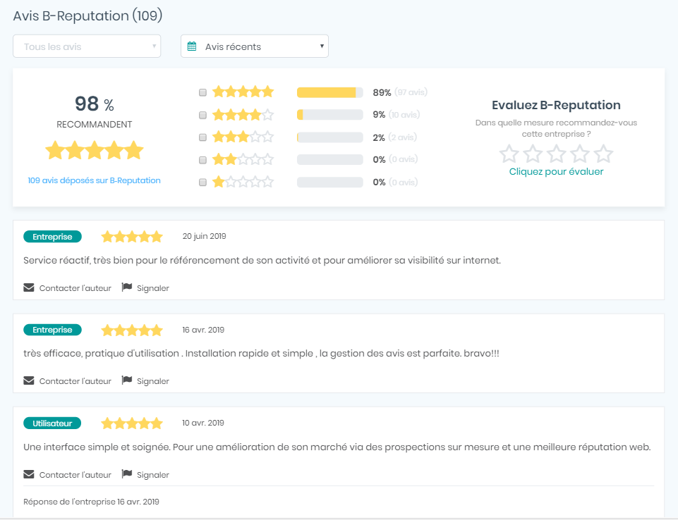 Avis clients B-Reputation - Screenshot 1