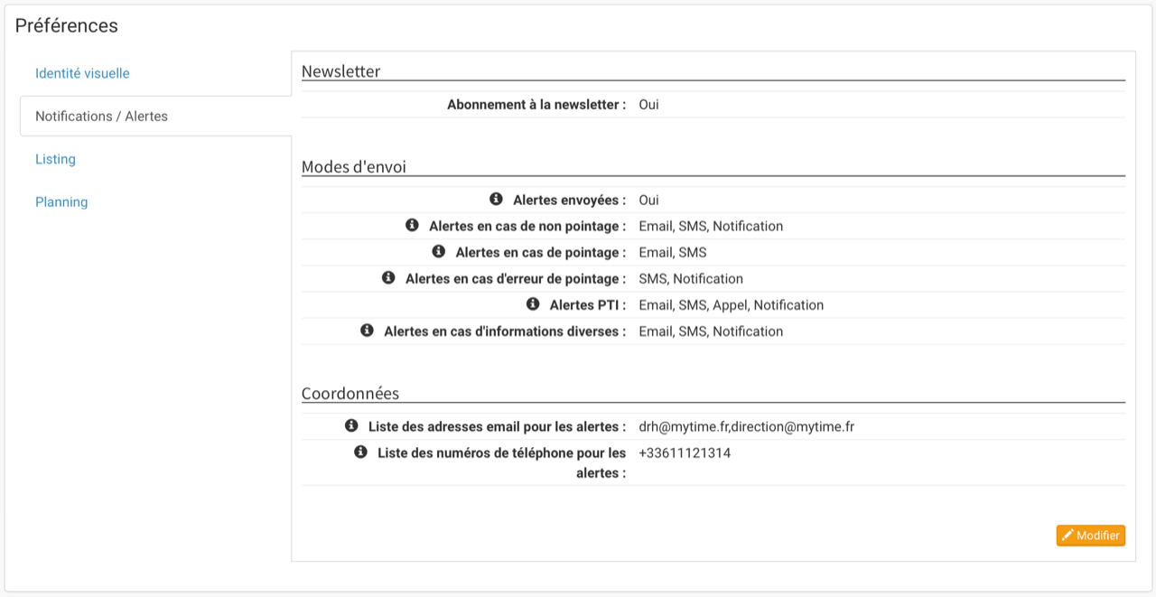 MyTime - Gestion des alertes