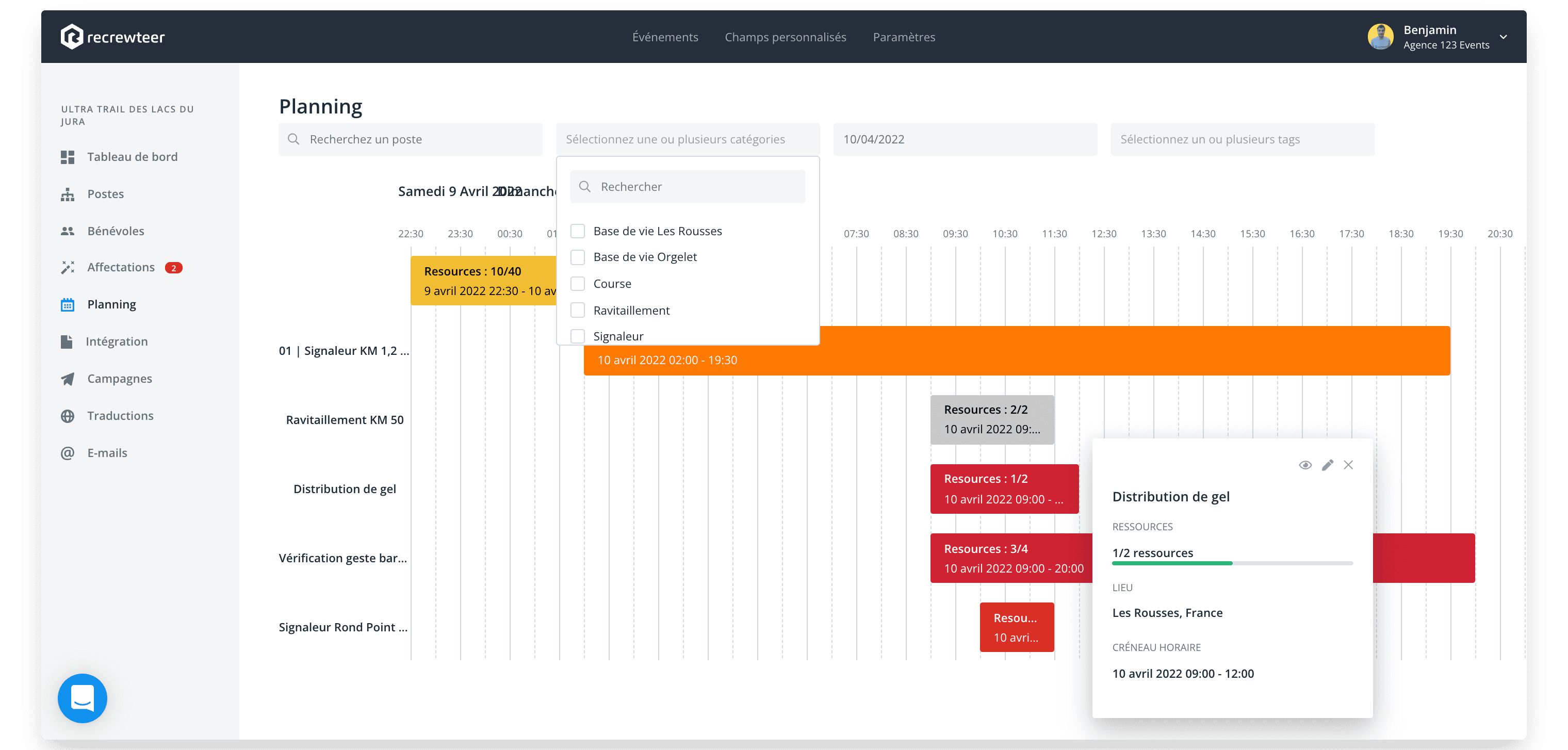 Recrewteer - Visualiser le planning des bénévoles