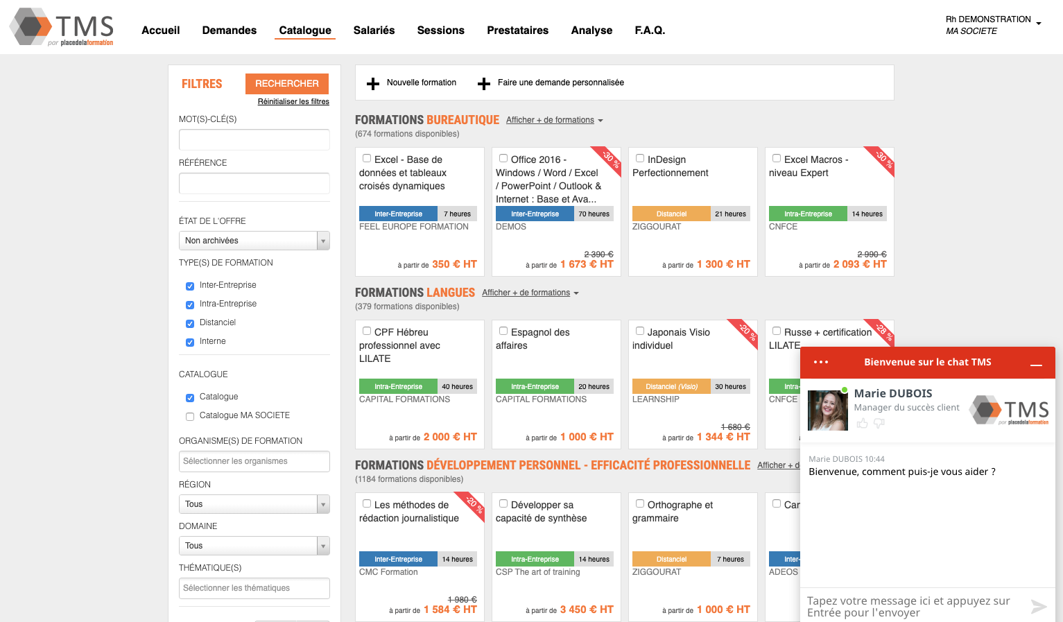 TMS par Place de la Formation - Catalogue en ligne des organismes de formation