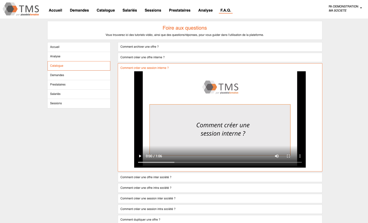 TMS par Place de la Formation - Aide en ligne, FAQ en vidéos