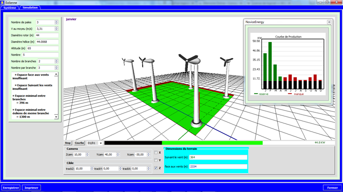 Suite logiciels MOUTENS - interface de simulation éolienne en 3D