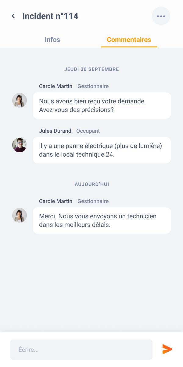 Intwi - Outil de communication entre l'occupant et le gestionnaire sur le mobile de l'occupant