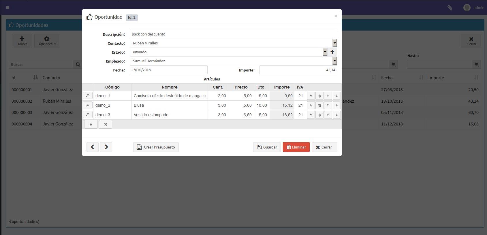 Macroges CRM - Oportunidades