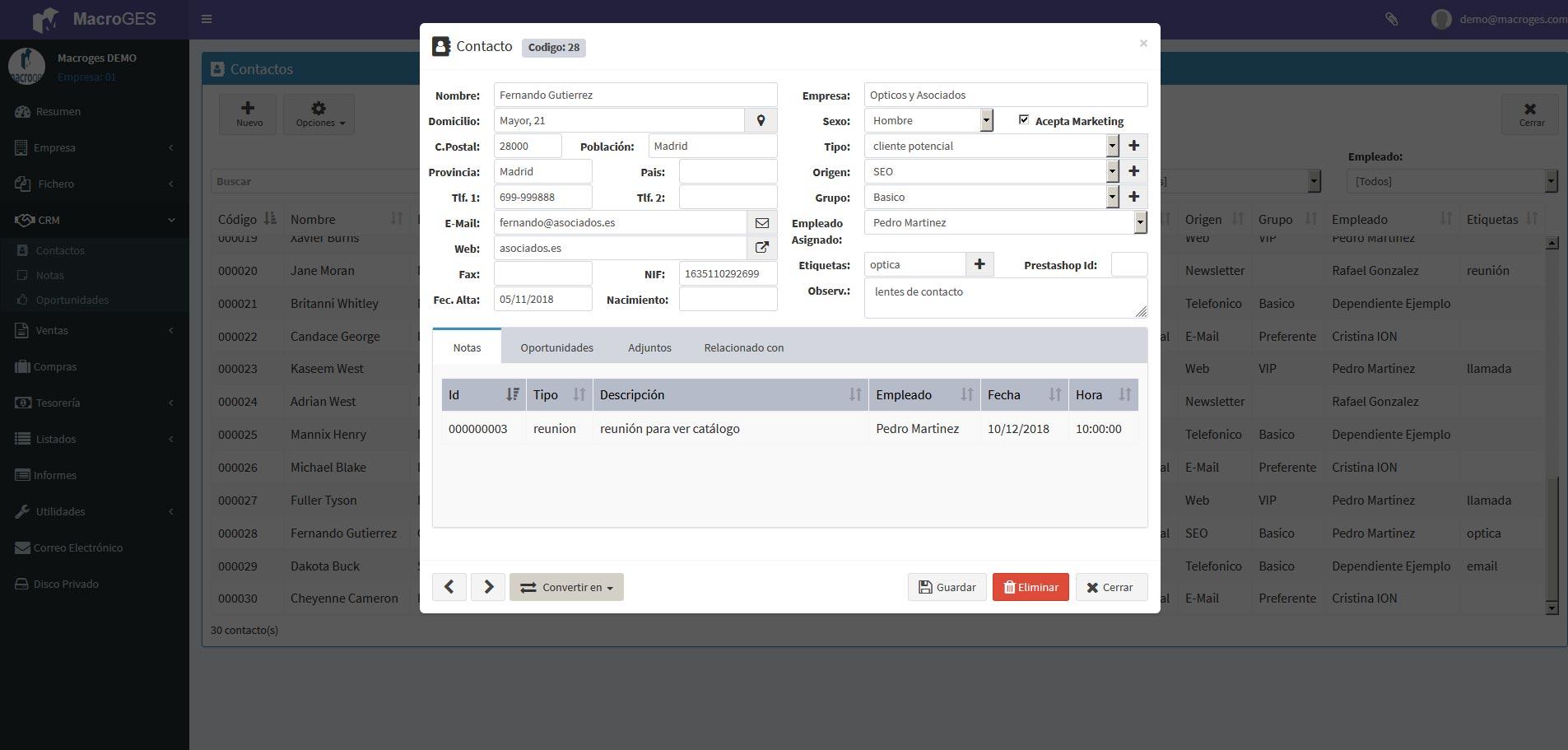 Macroges CRM - Contactos